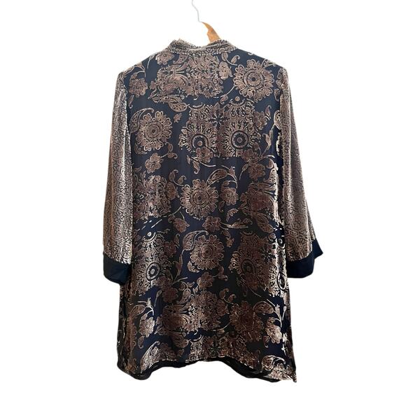 Vintage Yin Lin Silk Blend Velvet Burnout Button Front Duster Topper Medium - Picture 4 of 16
